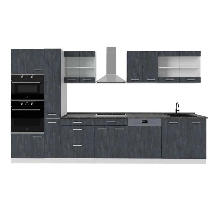 Vicco R-Line Küchenzeile in Schwarz Beton und Weiß mit Arbeitsplatte in Anthrazit, Breite: 350 cm - Bild 3