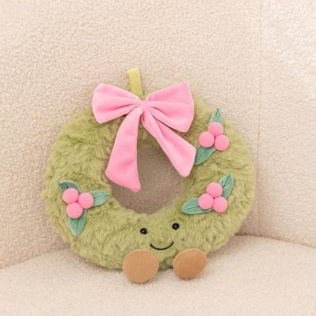 Yiran toy Plüschtier, grüner Kranz, rosa Fliege, Plüsch / Textil - Bild 1