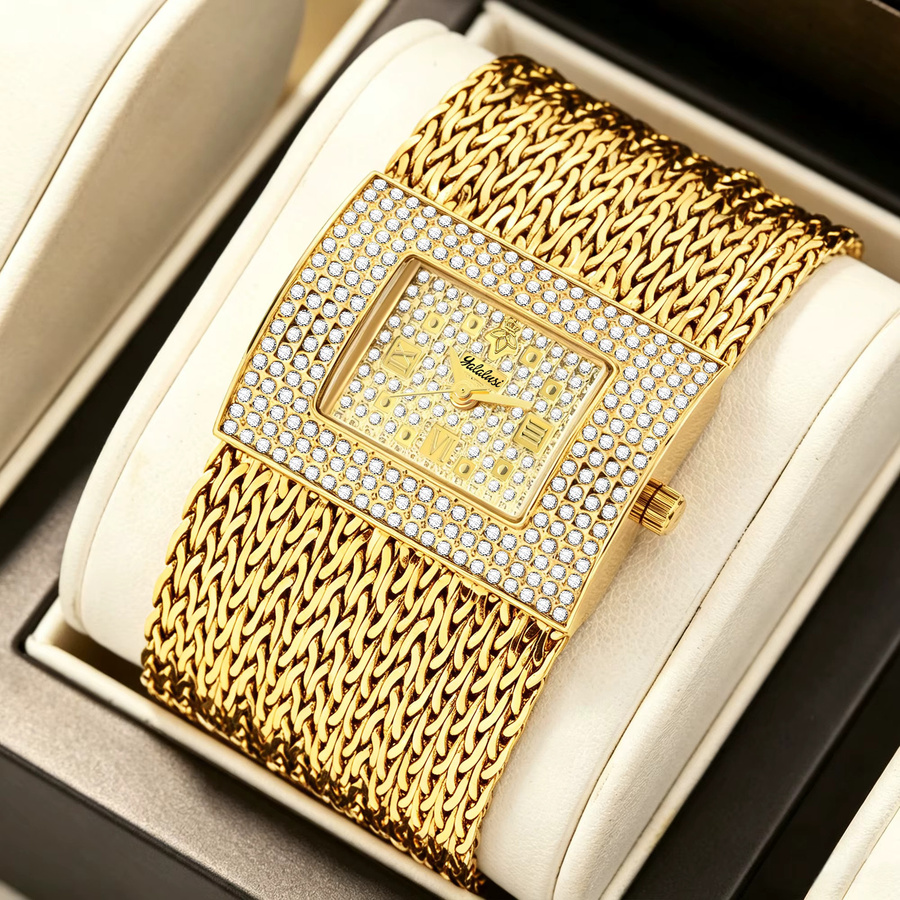 Yalalusi Armbanduhr Edelstahl, Gold, Diamantbesetzt, Damen - Bild 2