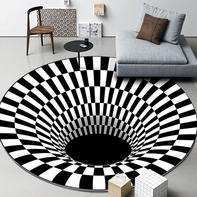 Runder 3D Vortex Optische Illusion Teppich von Karpetti, Waschbar und Rutschfest, Farbe: Schwarz, Durchmesser: 80 cm - Bild 1