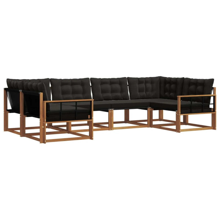 vidaXL Outdoor-Sofagarnitur 6-teilig aus Akazienholz und Textilene in Schwarz und Natur mit Kissen und Armlehnen - Bild 2