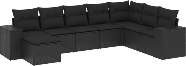 vidaXL 8-teilige Garten-Sofagarnitur in L-Form aus schwarzem Poly-Rattan mit Kissen und pulverbeschichtetem Stahlgestell - Bild 1