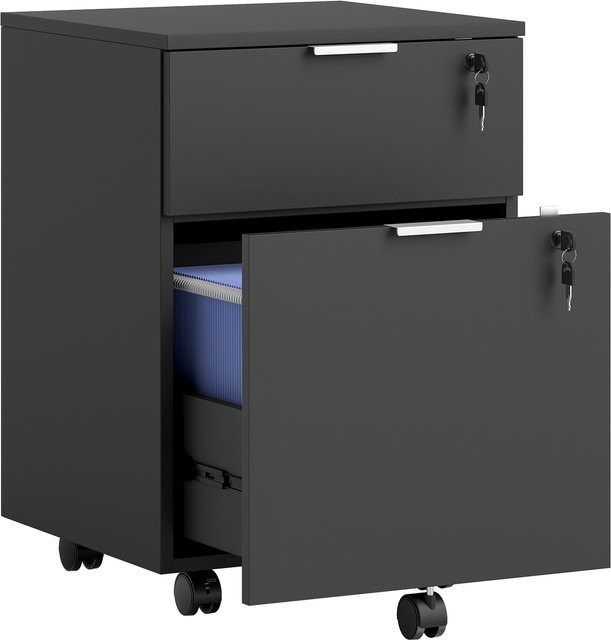HOMCOM Rollcontainer in Schwarz mit 2 Schubladen und 2 Hängeregisterstangen, abschließbar, B/T/H: 42 x 40 x 60 cm - Bild 1