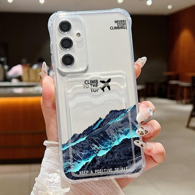 Samsung Galaxy Handyhülle mit Kartenfach und Schneebirge Druck in Transparent für Galaxy S24 S23 S22 S21 Ultra FE A55 A56 A35 A15 A16 - Bild 1