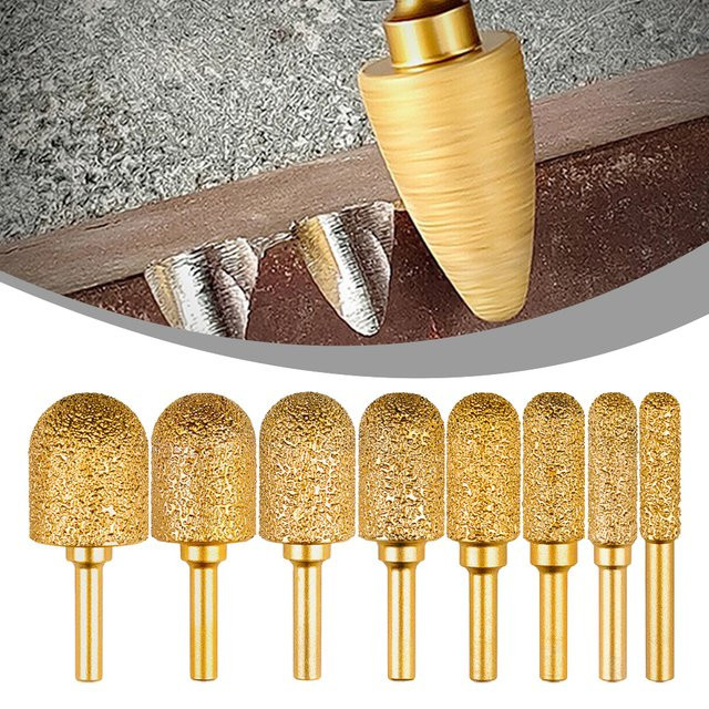Vibratite Diamant Schleifkopf mit 6 mm Rundschaft für Metall und Stein zum Gravieren, Polieren und Gratentfernen, Goldfarben, Durchmesser 8-25 mm - Bild 1