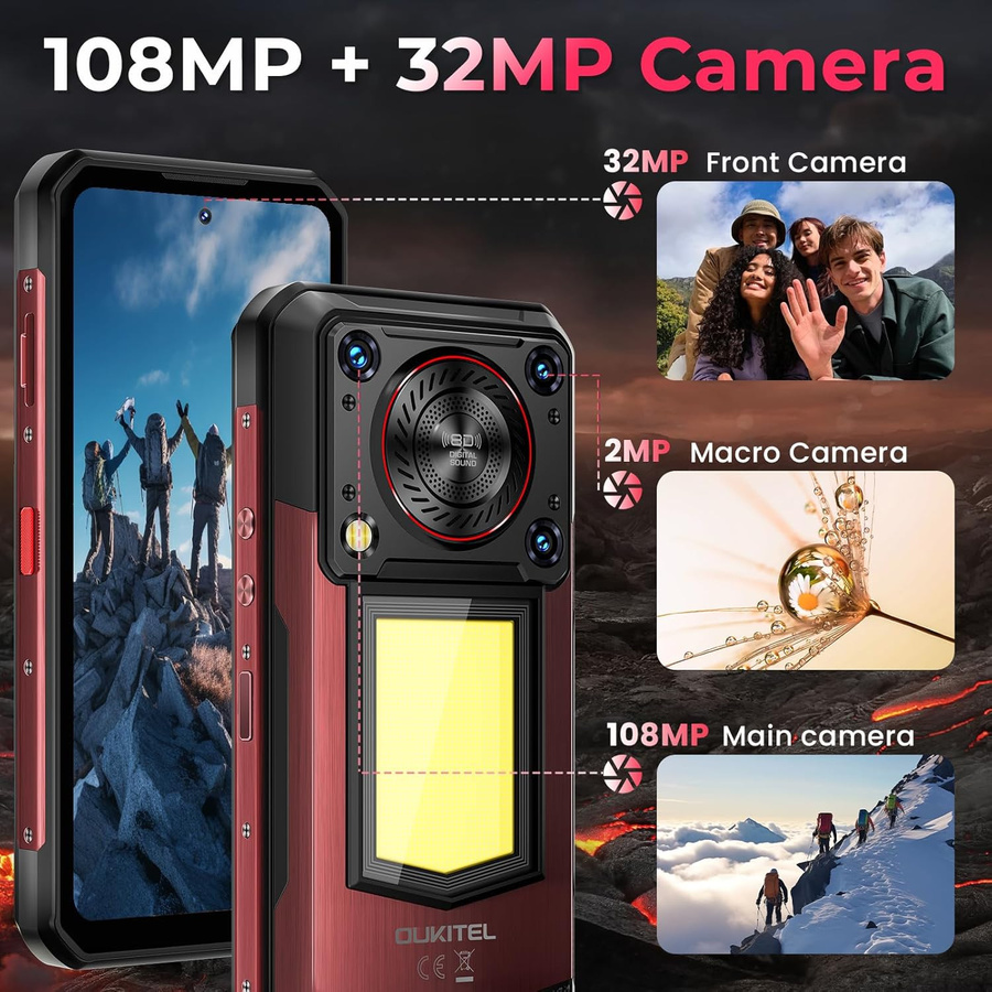 OUKITEL WP56 5G Smartphone mit 256 GB Speicher, 16000 mAh Akku, 6.8 Zoll Display und 108 MP Kamera in Schwarz mit Android 15 - Bild 6