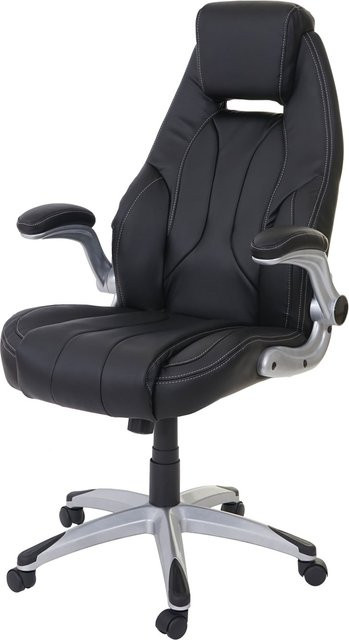 Bürostuhl MCW A65 Chefsessel in Schwarz aus Kunstleder mit Armlehnen und Rollen - Bild 1