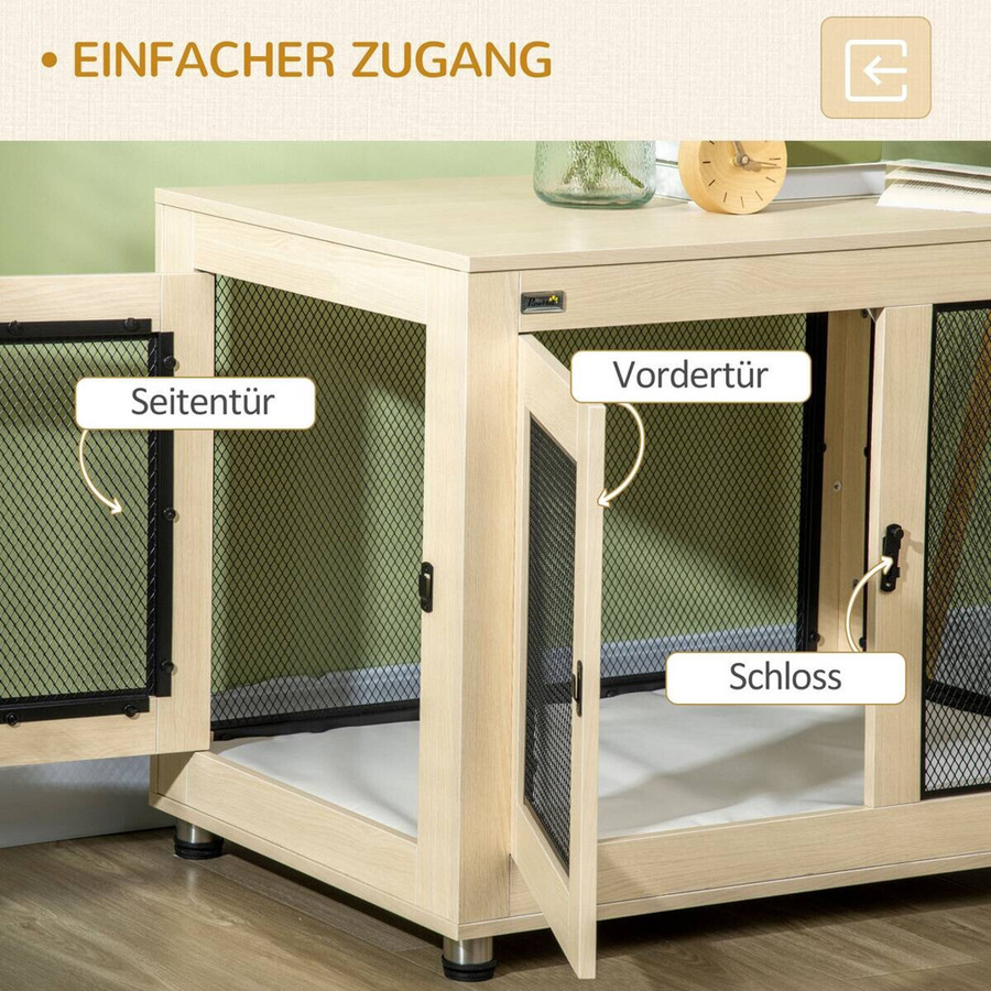 PawHut Hundekäfig mit Kissen und 2 Türen in Eiche, B/T/H: 60 x 94 x 71,5 cm - Bild 4