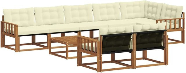 vidaXL Outdoor-Sofagarnitur 9-teilig aus massivem Akazienholz mit Textilene und Kissen in Natur und Creme - Bild 1