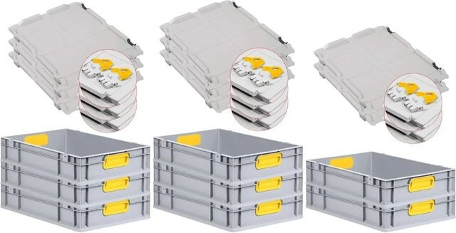 PROREGAL Spar Set 8x Eurobox Nextgen Color mit Scharnierdeckel und Schiebeschnappverschlüssen in Gelb, H x B x T: 12 x 40 x 60 cm - Bild 1