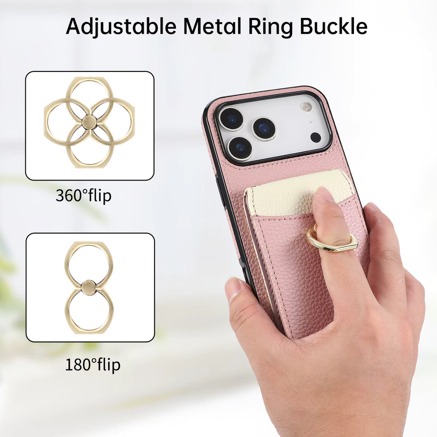 szHAIyu Umhängetasche mit Kartenfach und 360 Grad Ringständer Lederhülle für iPhone in Pink - Bild 2