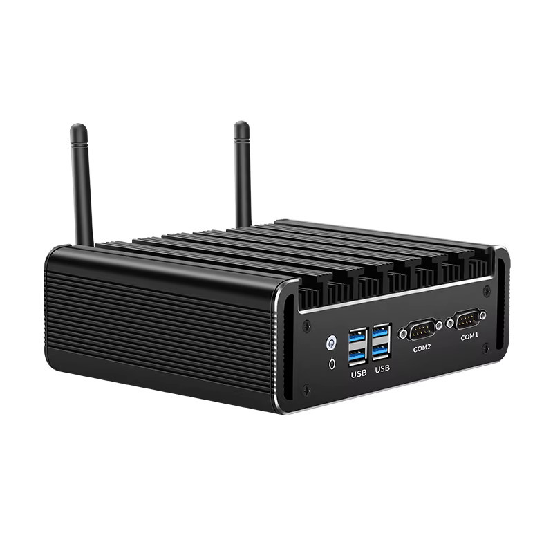 XCY Lüfterloser Mini-PC mit Intel Core Prozessen, 2x RS232, 2x GbE, HDMI, VGA, 4x USB, WLAN, Schwarz - Bild 2
