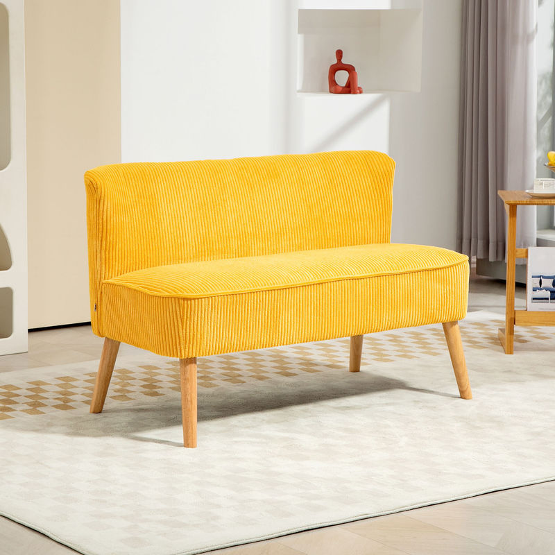 HOMCOM 2-Sitzer Polstersofa in Gelb mit Cord-Optik und Schaumstofffüllung, B/T/H: 117 x 56,5 x 77 cm - Bild 2