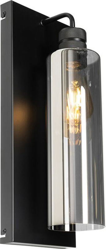 Moderne Wandlampe Stavelot von QAZQA in Schwarz mit grauem Rauchglas und E27 Fassung - Bild 1
