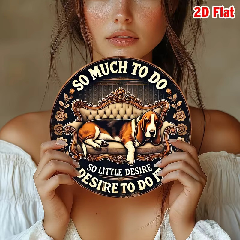 Potdemiel Basset Hound Metallschild Rund Vintage Wanddekoration mit Spruch Durchmesser: 20 cm - Bild 3
