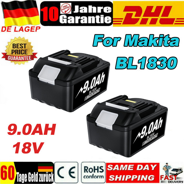 Makita 18-V-Akku Li-Ion 9000 mAh Schwarz für LXT400 Akkuschrauber und BL1830 BL1840B BL1850 BL1860 BL1890 BL1815 BL1835 Modelle - Bild 1