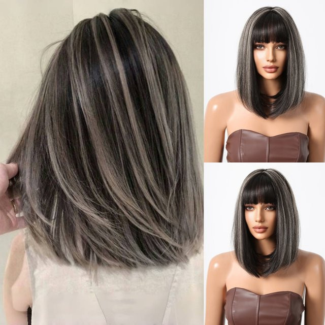 EASIHAIR Bob-Perücke, synthetisch, schwarz-silber, glatt, Damen - Bild 1