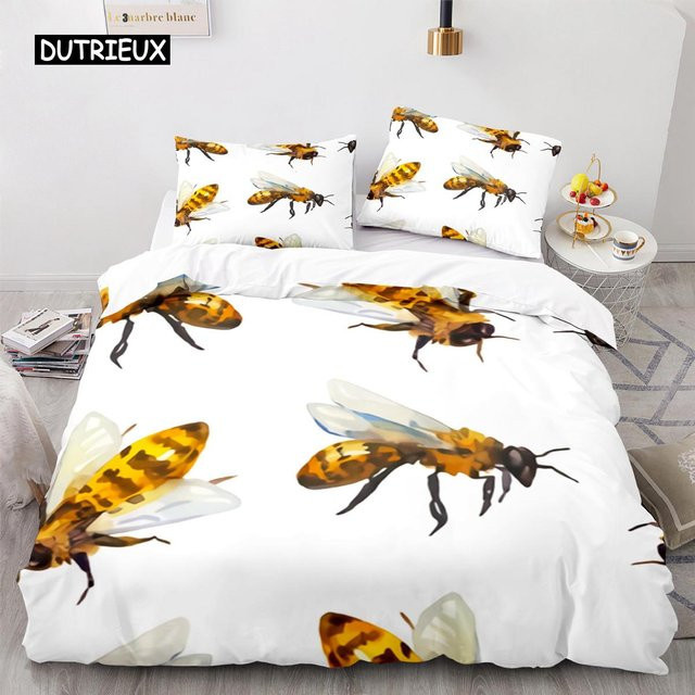 Bienen Bettwäsche Set aus Mikrofaser mit floralem Design, Mehrfarbig, B/H: 135 x 200 cm - Bild 1