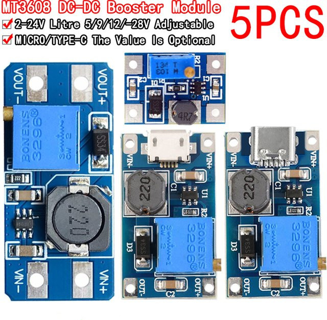 5er Set MT3608 DC-DC Step Up Converter Booster Modul mit maximal 28V und 2A in Blau von Si Tai&SH - Bild 1