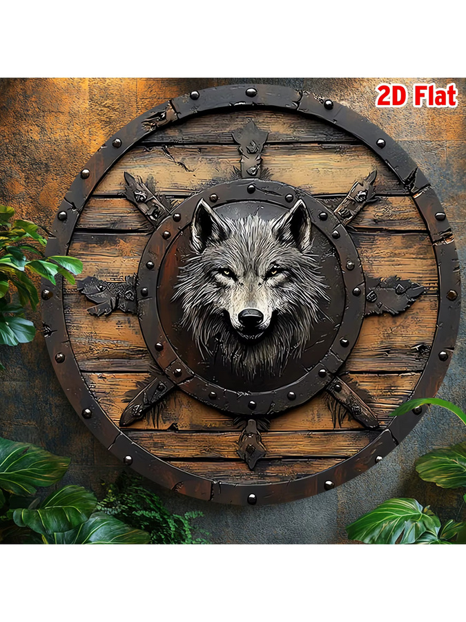 CIFBUY Viking Wolf Shield Metall-Wandkunst, rundes nordisches Schild aus Eisen für Zuhause und Bar, Durchmesser: 20 cm - Bild 5
