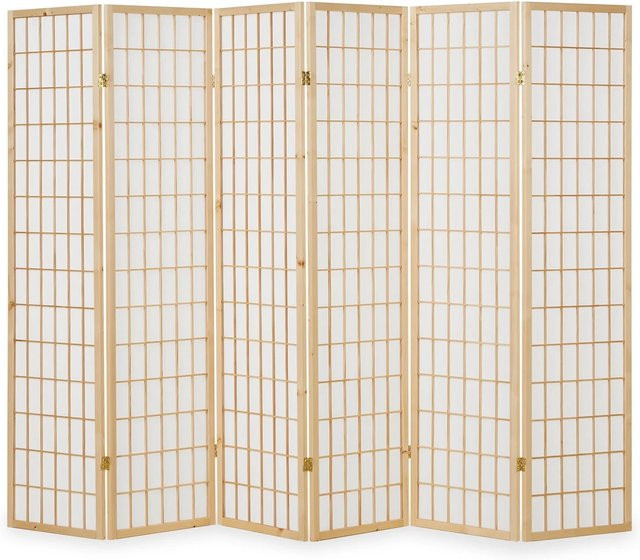 Homestyle4u Shoji Paravent aus Holz und Reispapier, 6-teilig, Braun, B: 264 cm, H: 175 cm - Bild 1