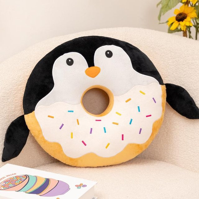 Yiran toy Cartoon Tier Donut Plüschkissen in Weiß, runde Ringform, Durchmesser: 42 cm - Bild 1
