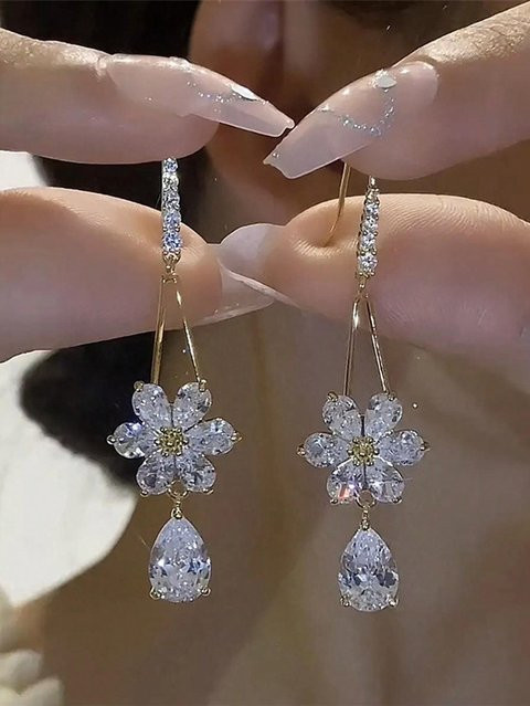 chenxiaogang Ohrringe, Kristall, Zirkonia, Gold, Damen - Bild 1