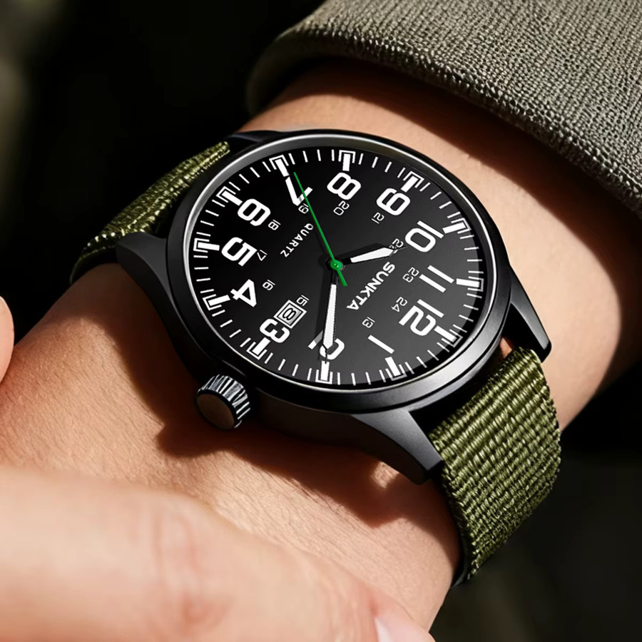 SUNKTA Armbanduhr Quarz, Edelstahl, Textil/NATO, Schwarz, Herren - Bild 2