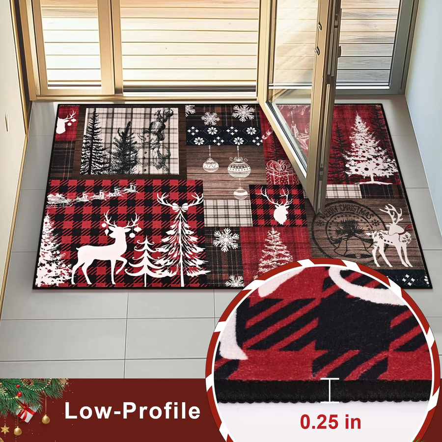 VIKAMA Weihnachtsteppich mit Schneeflocken-Design als rutschfeste Bodenmatte für den Eingangsbereich und Innenräume - Bild 4