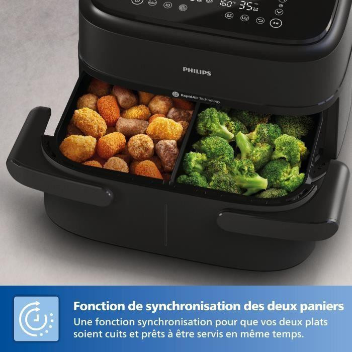 Philips Heißluftfritteuse Airfryer 1000 Serie NA150/00 mit flexiblem 7 L Korb und abnehmbarem Trenner, Schwarz - Bild 6