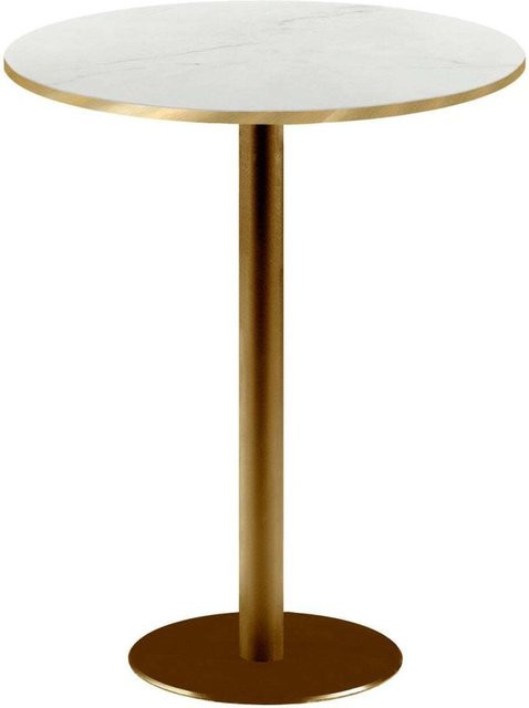 RestooTab Stehtisch Rome rund mit Gestell in Goldmetallic und Platte in Weiß/Beige, Höhe: 113 cm, Durchmesser: 60 cm - Bild 1