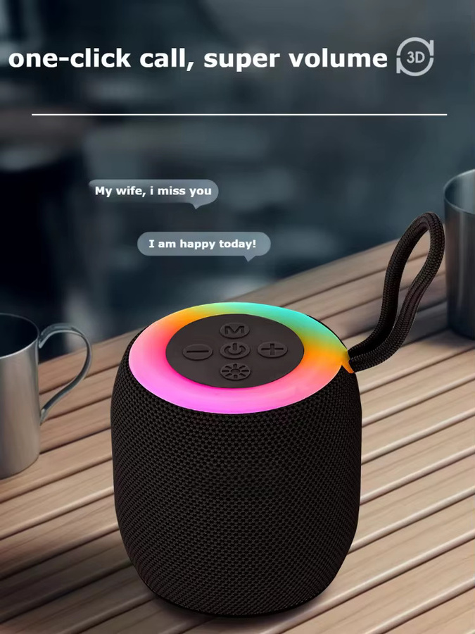 Tragbarer kabelloser Bluetooth-Lautsprecher mit LED-Lichteffekten und Mini-Subwoofer in Schwarz oder Grau - Bild 1