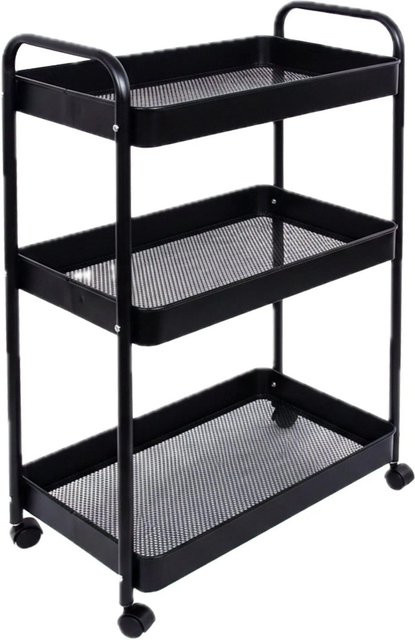 Relaxdays Rollwagen aus Mesh Metall in Schwarz mit 3 Ebenen und Rollen, B/T/H: 78 x 43 x 30 cm - Bild 1