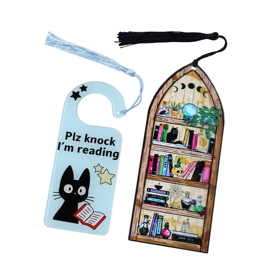 Niedriges Acryl-Lesezeichen mit Katzen-Motiv und Text Plz Knock I'm Reading in Mehrfarbig - Bild 1