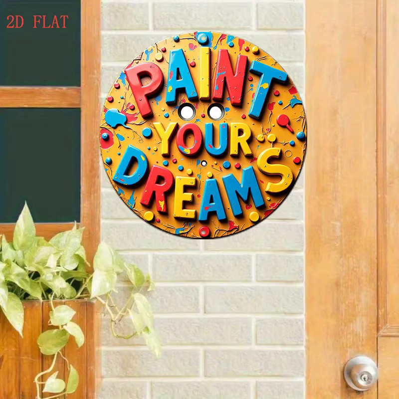 Potdemiel Rundes Aluminium-Wandkunstschild Paint Your Dreams in Multicolour mit abstraktem Spritzdesign, Durchmesser: 20,32 cm - Bild 3