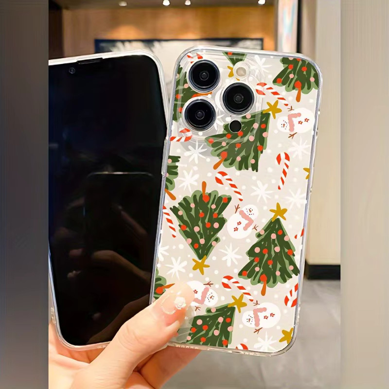 Transparente TPU-Handyhülle mit Weihnachtsbaum- und Schneemannmuster für Apple iPhone 11 bis iPhone 17 Pro Max Modelle - Bild 2