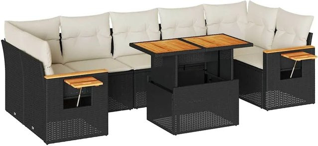 vidaXL 8-teilige Garten-Sofagarnitur aus Poly-Rattan und Akazienholz in Schwarz mit Kissen - Bild 1