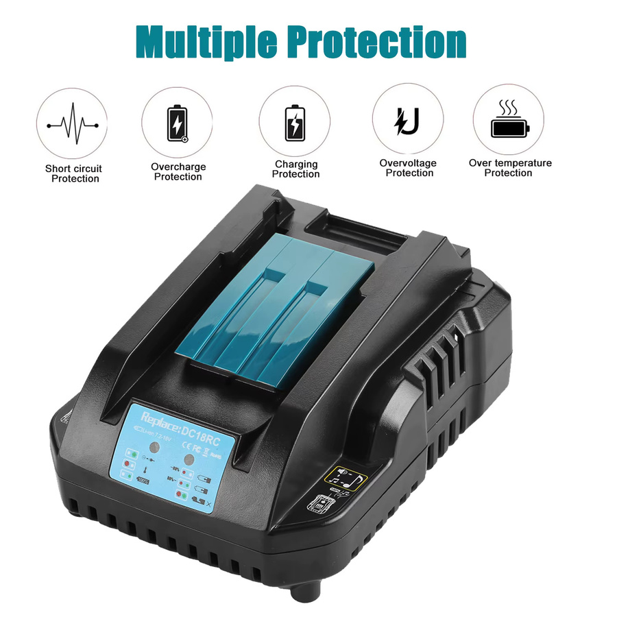 Makita Ladegerät 14,4-18V 3A in Schwarz für Akkus DC18RA DC18RC DC18RD DC18SF sowie BL1850 BL1840 BL1830 BL1430 BL1415 - Bild 3