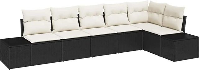 vidaXL 6-teiliges Garten-Sofa-Set aus Poly Rattan in Schwarz mit Kissen in Schwarz-Creme - Bild 1