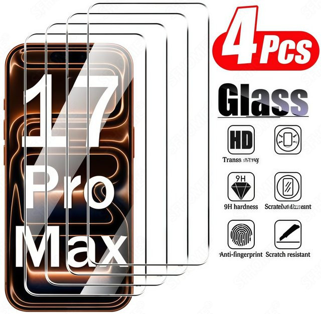 SFHOMIE 4er Set HD Gehärtetes Glas Displayschutzfolie für iPhone 11 bis iPhone 17 Pro Max und Plus in Transparent - Bild 1