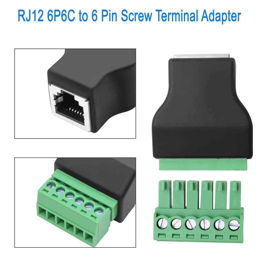 3 Stück UpperFu RJ12-Buchse auf 6-Pin-Splitter Adapter mit Schraubklemmenanschluss für Telefon- und Audiokabel in Schwarz - Bild 2