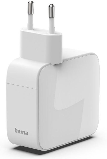 Hama GaN Schnellladegerät mit 65 W, 2x USB-C und ausziehbarem Ladekabel, Weiß - Bild 1