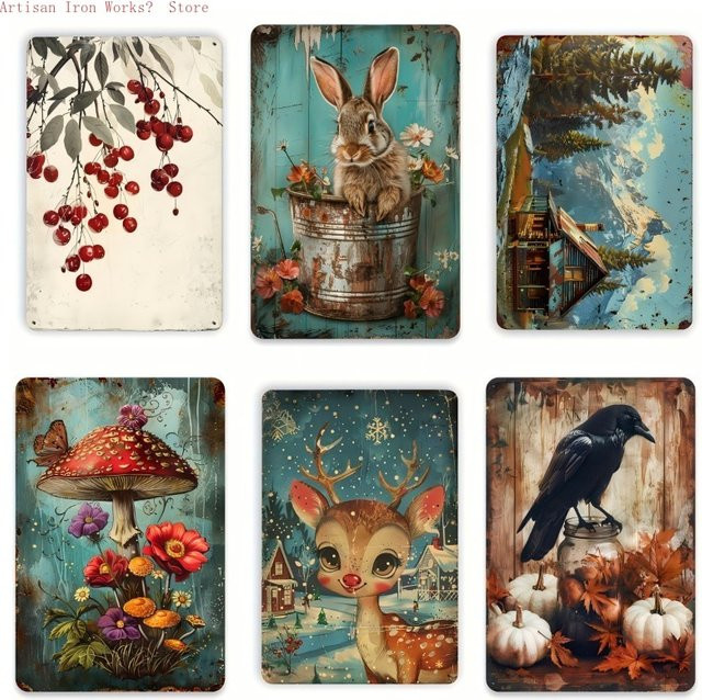 Potdemiel Vintage Metallblechschild mit floralem Herbstmotiv, Wanddekoration für Küche und Restaurant, B/H: 30 x 20 cm, Mehrfarbig - Bild 1