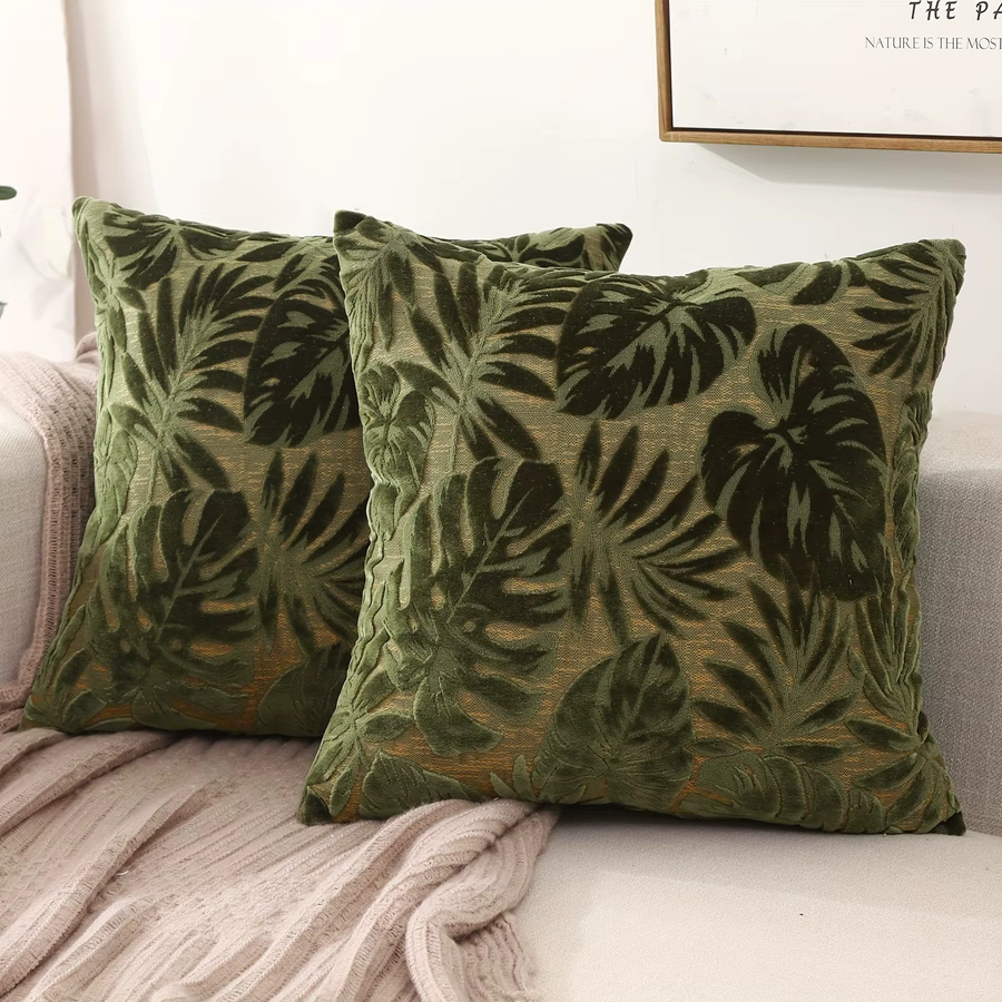 Miater Chenille Kissenbezug Green Leaf Jacquard mit tropischem Pflanzenmuster, Farbe: Grün, B/T: 45 x 45 cm - Bild 2
