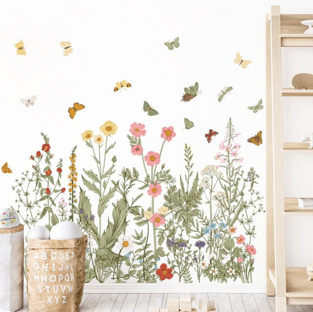 Selbstklebender Wandaufkleber mit floralem Blumenmuster in Schwarz und Multicolour für Wohnzimmer, Schlafzimmer und Veranda - Bild 1