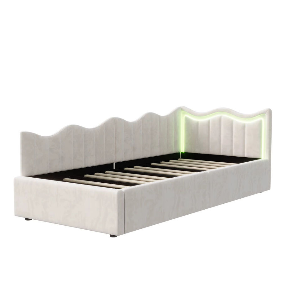 Polstersofa-Bett in Beige mit LED-Unterbettbeleuchtung und Lattenrost, modernes Tagesbett als Doppelbett für Jugendzimmer und Schlafzimmer, B/T/H: 140 x 200 cm - Bild 5