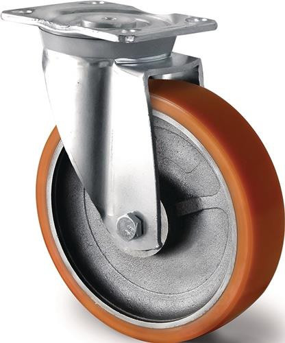 Tecwerk Schwerlastlenkrolle aus Guss-Polyurethan in Orange, Durchmesser: 135 mm, Breite: 110 mm - Bild 1