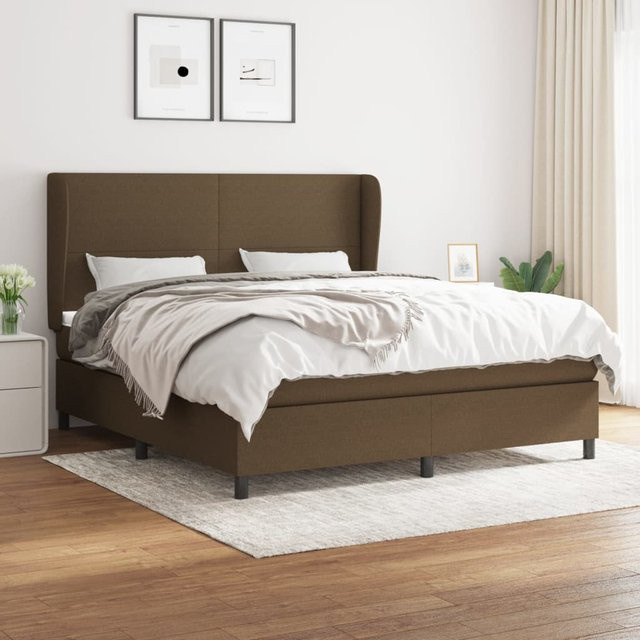 vidaXL Boxspringbett mit Matratze und Kopfteil, Braun, Stoff, B/T: 160 x 200 cm - Bild 3