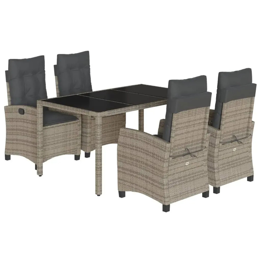 vidaXL 5-teilige Garten-Essgruppe aus Poly Rattan in Grau mit Kissen und Hartglas-Tischplatte - Bild 2