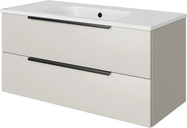 Pelipal Badmöbel-Set Quantum 07 Kaschmir Matt Select mit Mineralmarmor-Waschtisch und Waschtischunterschrank, Breite: 101 cm - Bild 1